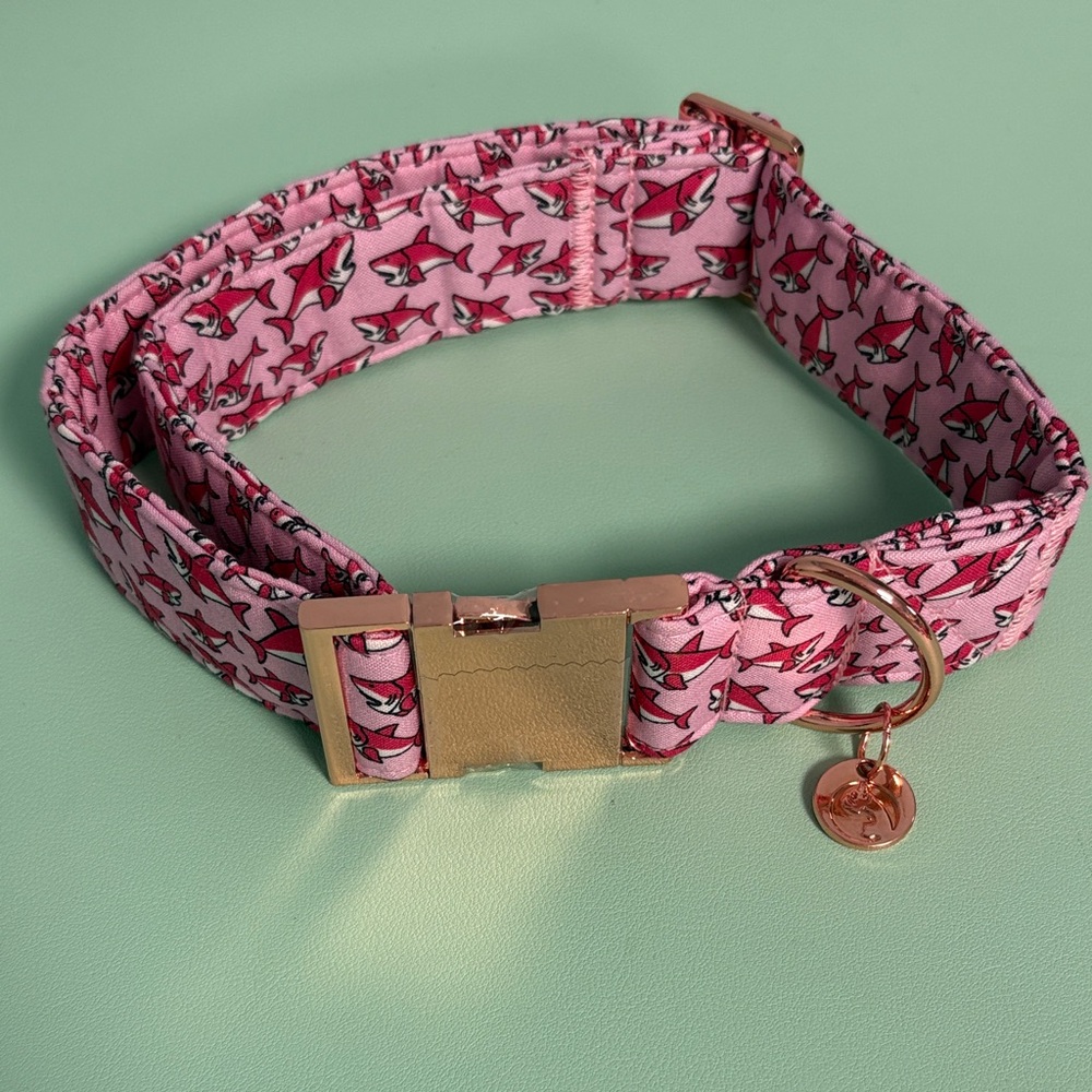 Dogwong Pink Shark Cotton Adjustable Buckle Dog Collar, X-Large Dog Collar